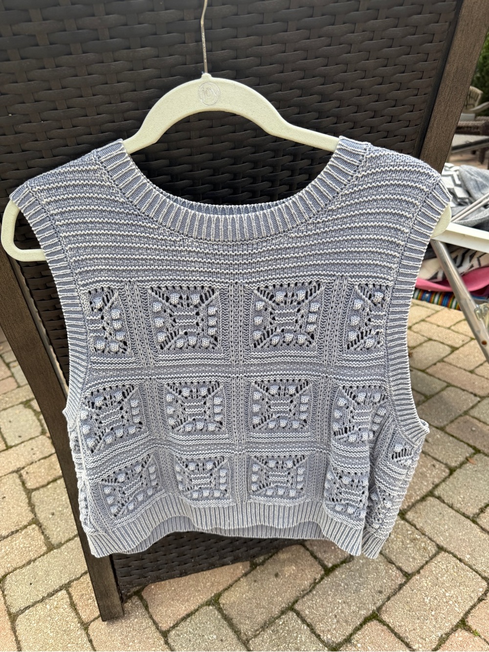 Lucky brand Crochet Knit Sleeveless Sweater Vest - Light Gray